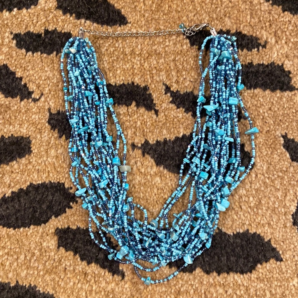 Turquoise and Blue Beaded Multi-strand Necklace